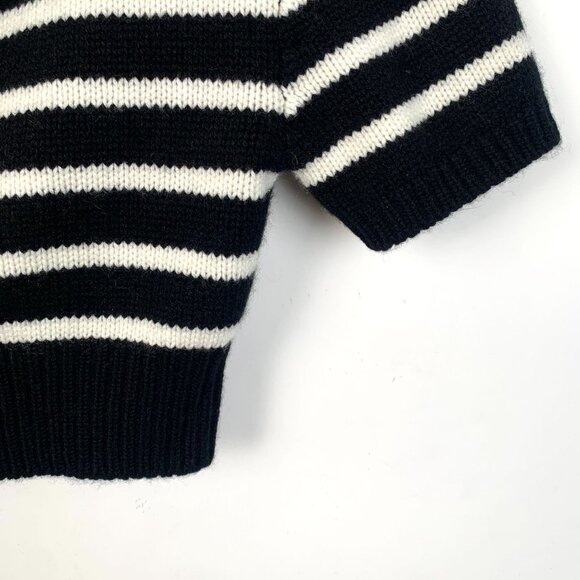 Miu Miu Striped Collar Knit Cardigan Sweater Black & White Short Sleeve Button F - Picture 4 of 8